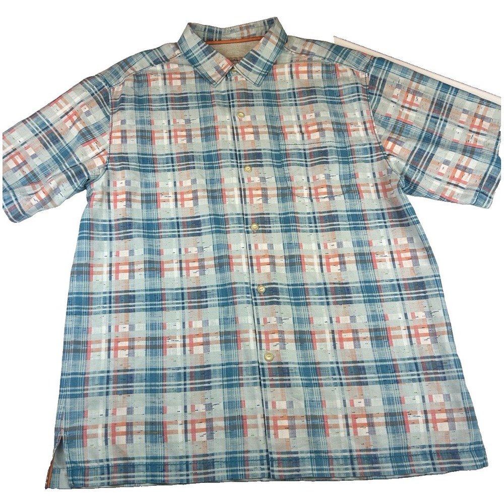Tommy Bahama 100% Silk Plaid Resort Vaca Old Money Leisure Lux Size L